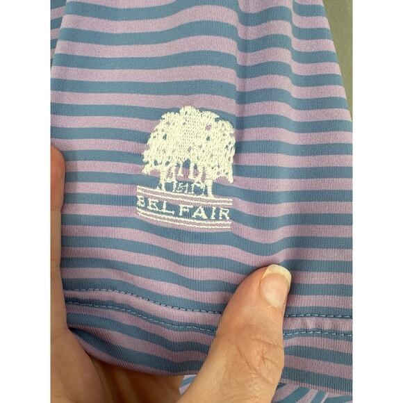 Peter Millar Summer Comfort Polo Shirt Mens Medium Blue Striped Belfair Golf - Picture 5 of 7